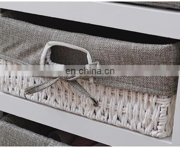 Wooden Sitting Storage Bench With Basket Drawers & Seat Cushion for Shoe Cabinet photo-3