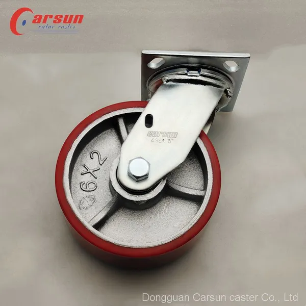 Heavy Duty Caster 6 Inch Iron Core PU Caster Wheel Industrial Swivel Castor Wheels Without Brake photo-3
