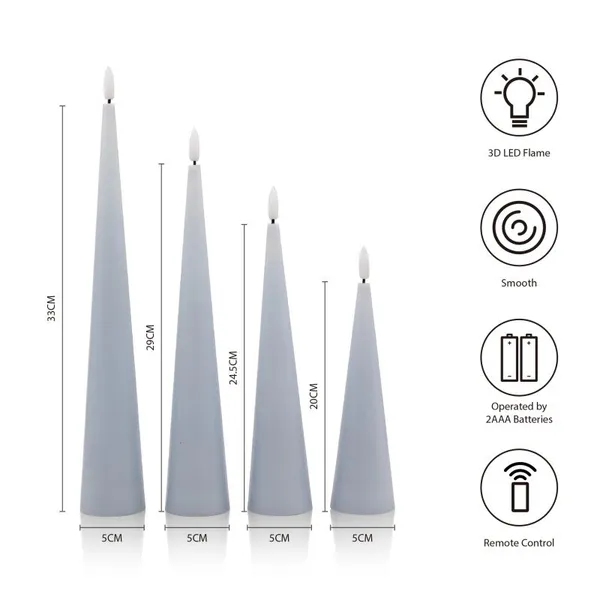 Real Wax 20 24.5 29 33 Cm Conical Shape 3D Wick Cone Candles Led Remote Control Battery Led Candle photo-3
