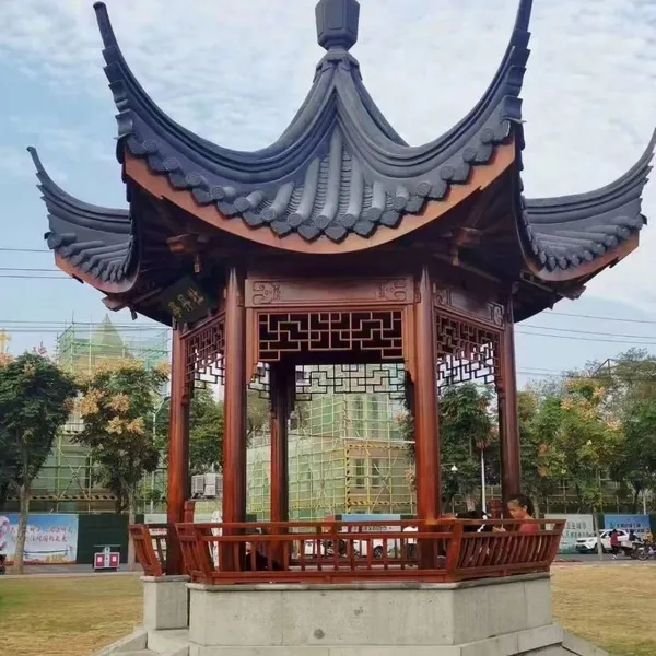 Customized Factory for Anti-corrosion Wood Ancient-style Pavilions, Chinese-style Courtyard Small Green-tiled Four-cornered, Six-cornered and Merbau Antique Pavilions photo-3