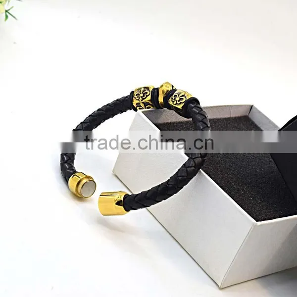 Gold Skull Clasps for Leather Bracelets Real Mens Leather Bracelet photo-4