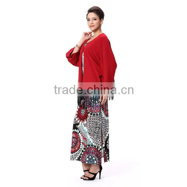 Women Garment Factory Low Price Red Coat Tassel Long Sleeves Tops photo-3