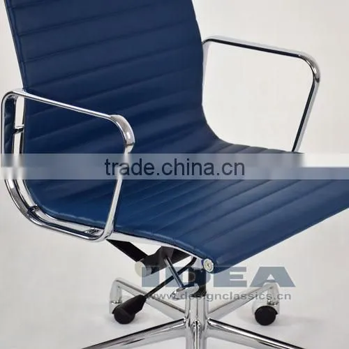Replica Charles and Ray High Back Ribbed Aluminum Group Desk Chair - Blue Color Genuine Leather photo-6