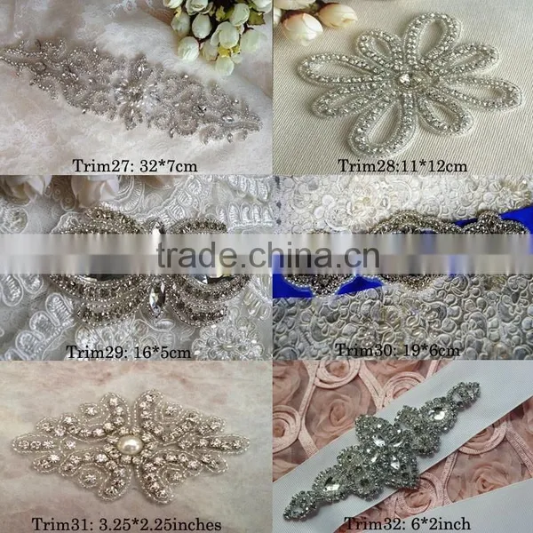 New Design Bridal Beaded Rhinestone Trimming Applique For Wedding Sash Crystal Bridal Applique For Wedding Dress photo-6
