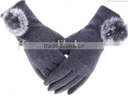 Wholesale Comfortable Winter Girls Rabbit Fur Balls Cuff Thick Wool Gloves photo-4