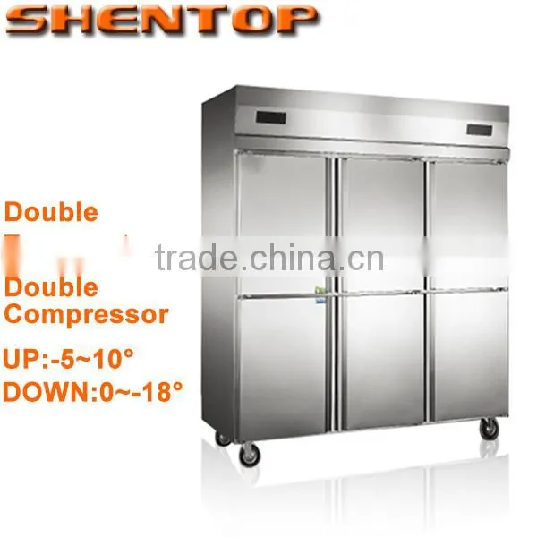 Shentop 6 dooors Commercial refrigerator stainless steel deep freezer double temperature double compressor