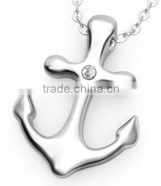 Rose Gold Stainless Steel Girls Pendant Silver CZ Inlay Anchor Pendant Necklace photo-6