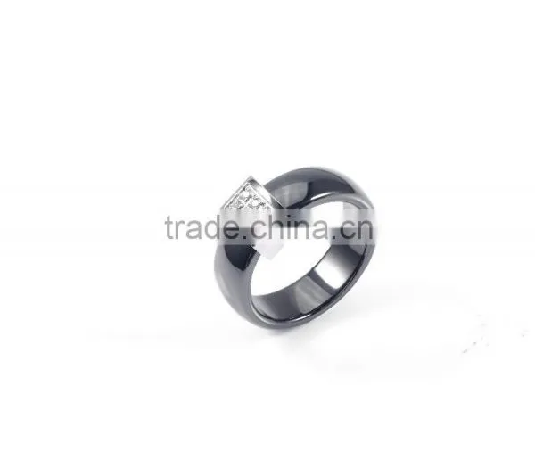 Wholesale Stainless Steel Micro-setting cz Diamond Black Color Women and Men's Ceramic Ring Jewelry photo-4