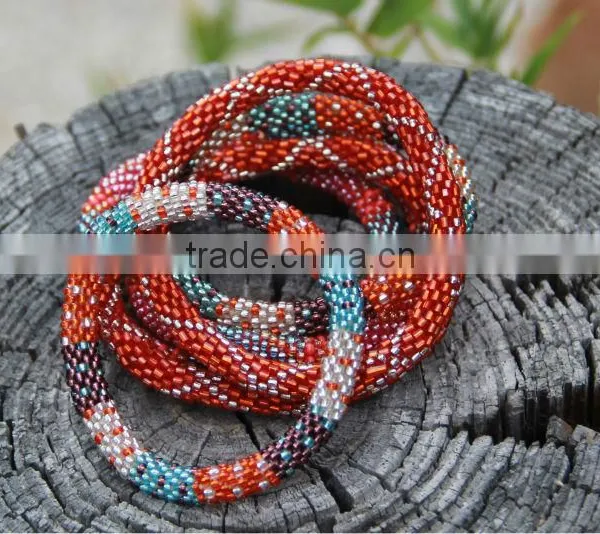 Hand Crochet Rollover Glass Bead Bracelets photo-2