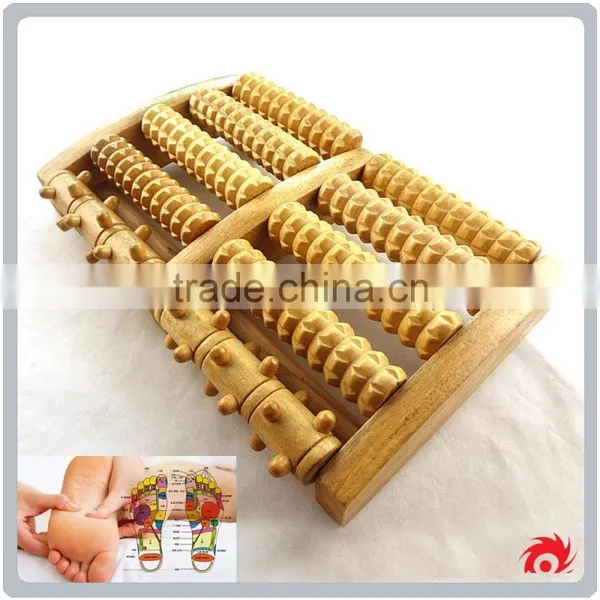 5 Rows Wooden Care Reflexology Relax Relief Stress Health Therapy Foot Roller Massager