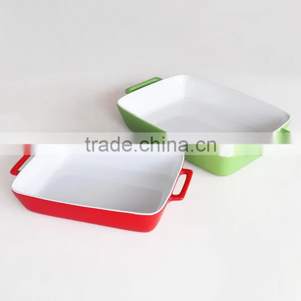 Square Shape Ceramic Baking Dish With Glass Lid,Stoneware Bakeware With Solid Color photo-2