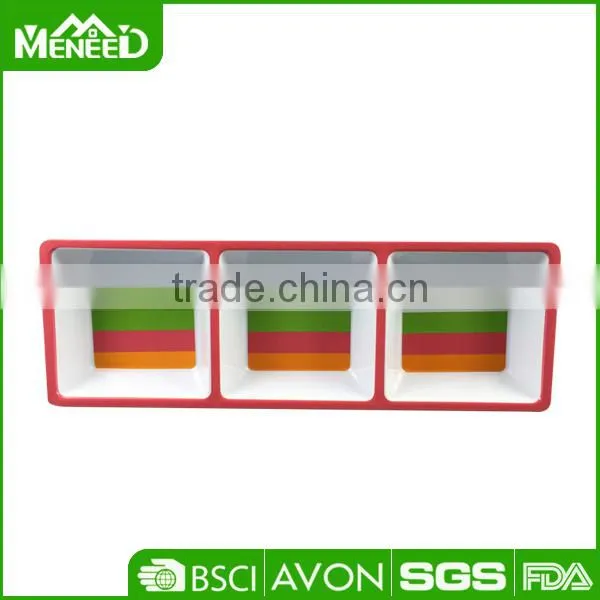 Party Wedding Certerpieces Rectangle Melamine Plate With 3 Partitions