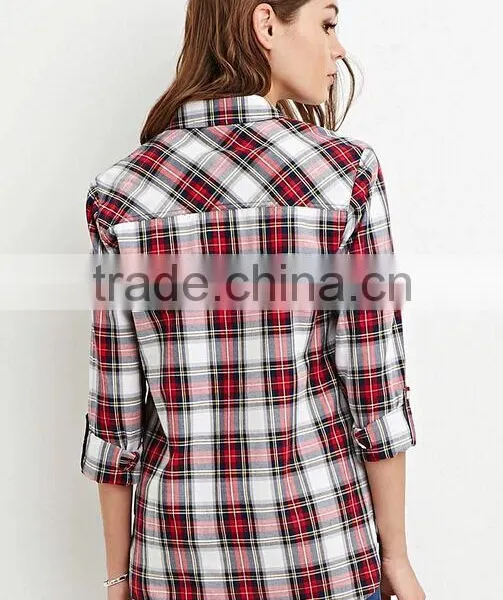 New Style Women Plaid Casual Shirt Cheap Women Blouse photo-2