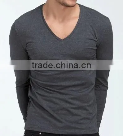 Men's Long Sleeve V-neck Pure Color Fashion R0026 photo-3