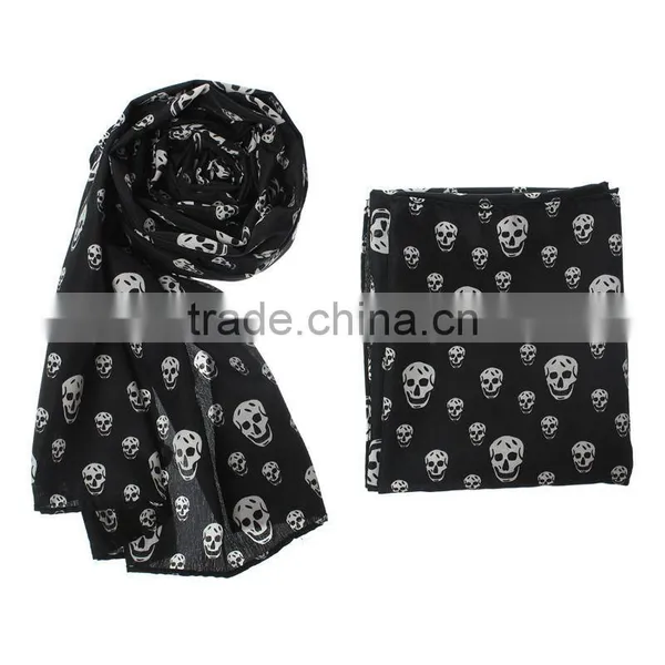 Popular Trendy Wome's Halloween Skull Printed Black Scarf