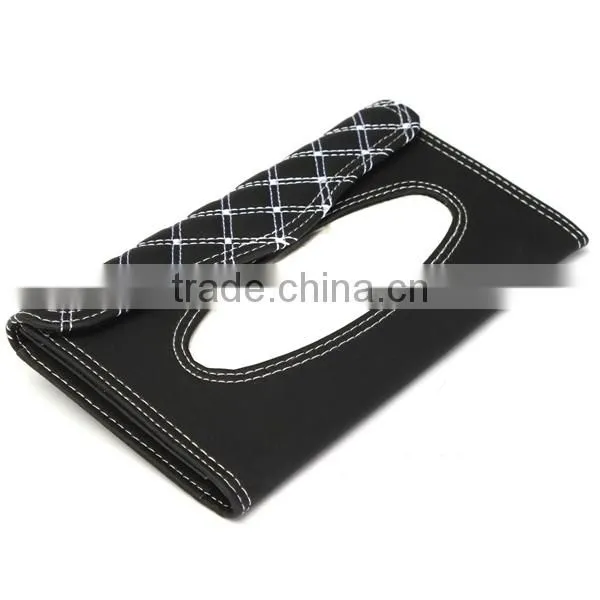 Car Sun Visor Tissue Paper Box Case Auto Interior Decoration Accessories Holder Napkin Clip PU Leather photo-2