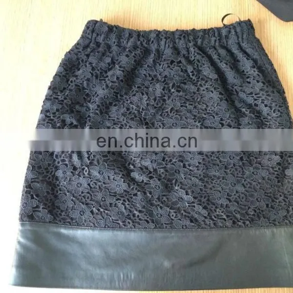 Ladies' Elegant Short Lace Skirt With Leather Hem