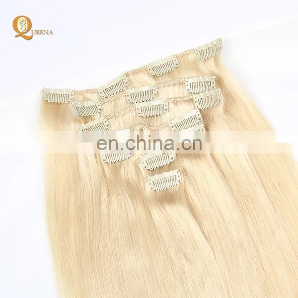 Factory Wholesale Platinum Blonde Indian Human Hair 150g 220g Remy Clip in Hair Extension photo-4