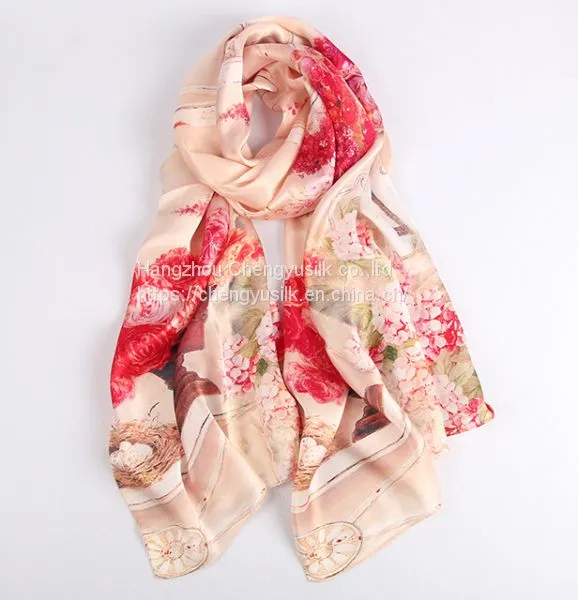 Beautiful Wholesale Women Long Custom Silk Scarf Printing 100% Silk Scarf photo-4