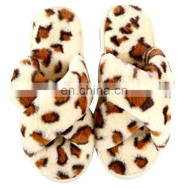 New Leopard Cross Strap Floor Slippers Female Non-Slip Warm Indoor Home Wear Slippers Wholesale photo-2