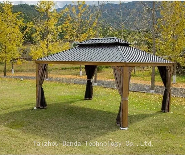 3*4m Wooden Looking Gazebo Sunshade Waterproof Outdoor Use With Curtain and Net photo-2