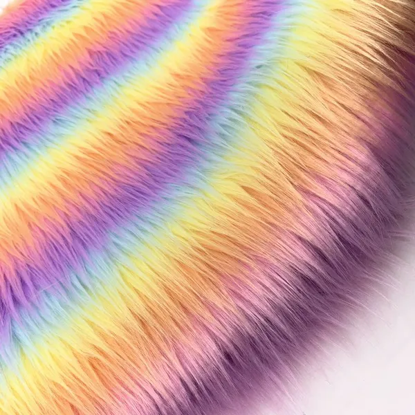 Rainbow Faux Fur Fabrics Long Pile Fabrics Fake Fur Artificial Fur Plush Fabrics photo-4