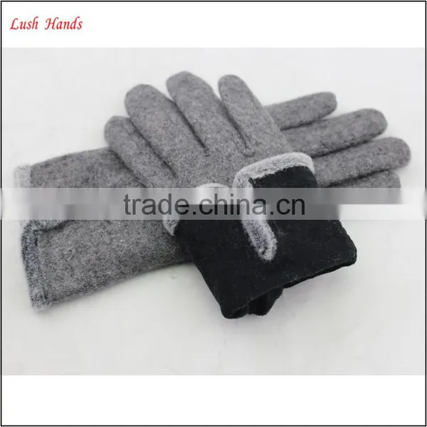 Ladies Winter Warm Grey Woolen Dress Fashion Hand Gloves With Fur and Button photo-5