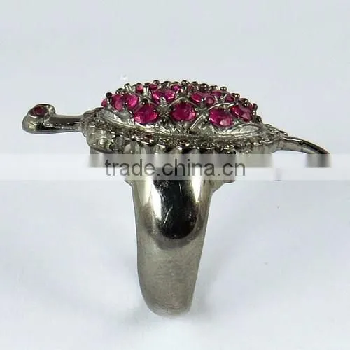 Tortoise Ruby & Diamond 925 Sterling Silver Jewelry, Handmade Silver Jewellery, Silver Jewellery India photo-6