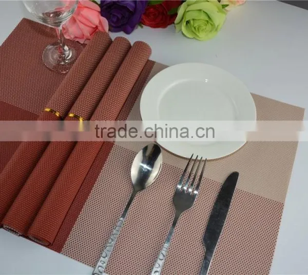 2015 New Arrival Light Color Red With Leige Placemat Fashion Adiabatic PVC Strip Weave Table Mat photo-2