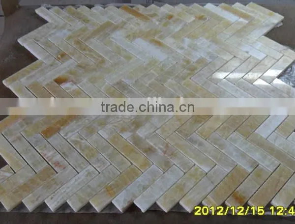 Hot Yellow Honey Onyx Polished Herringbone Onyx Mosaic Tiles on Sale photo-4