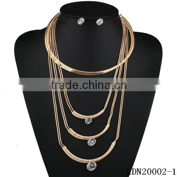 Gold Tube With Crystal Fashion Necklace Silver Tube With Crystal Necklace photo-2