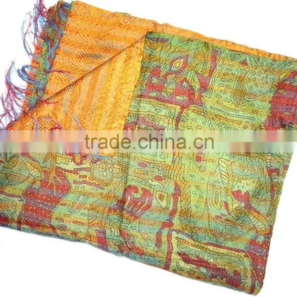 Handmade Scarve Shawl Reversible Silk Kantha Shawl photo-3