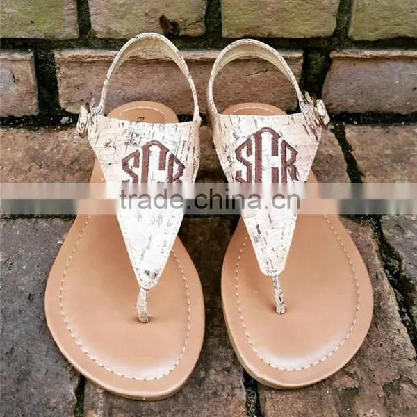 New Womens T-Strap Flat Flip Flop Monogrammed Sandals photo-4
