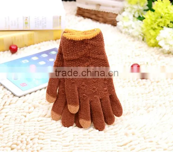 Crossbanding Woolen Yarn Touch Screen Gloves With Conductive Fiber Fingertips For Christmas 2015 photo-3