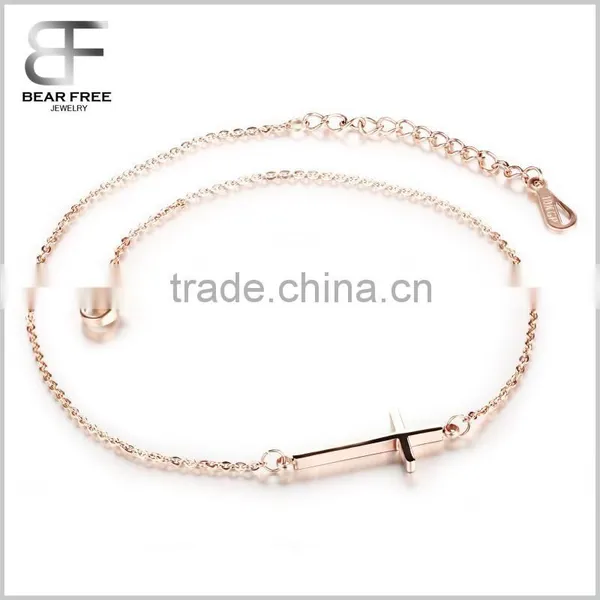 Elegant Rose Gold Tone Cross Anklet Bracelet Sexy Stainless Steel Foot Anklet Chain