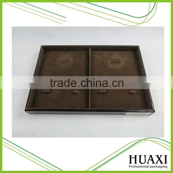 Wooden Brown Velvet Necklace Earrings Ring Packing Display Tray photo-3