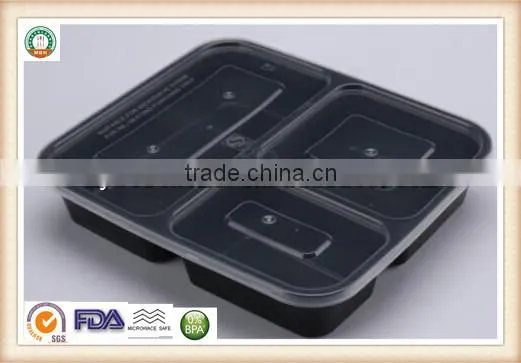 1000ml PP USA Dispoable Plastic 3 Compartment Food Container SGS/FDA Microwave Oven Approval
