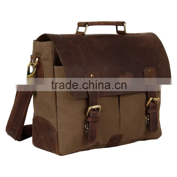Vintage Leather Canvas Bag Leather Messenger Bag for College School Office photo-4