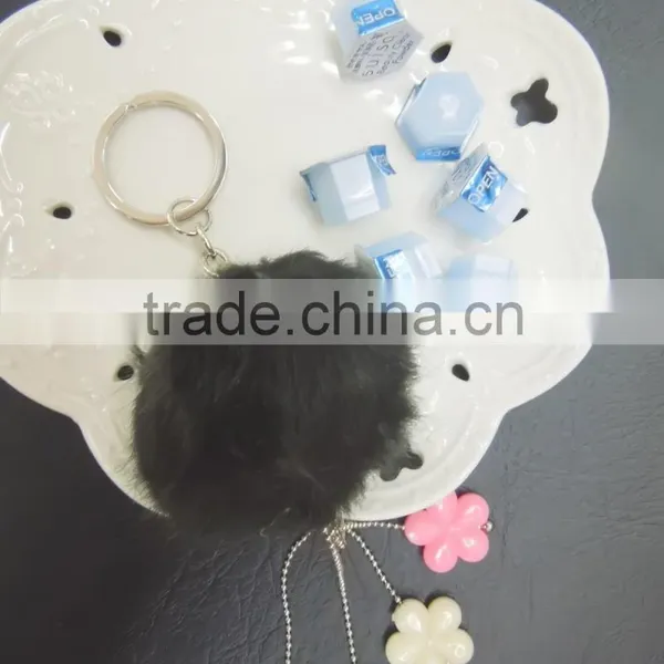 Rabbit Fur Pom Pom Keyring for Souvenir