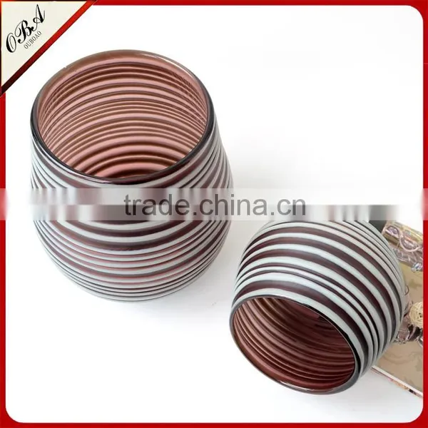 Best Selling Handmade Purple Carved Glass Vase With White Stripe photo-3