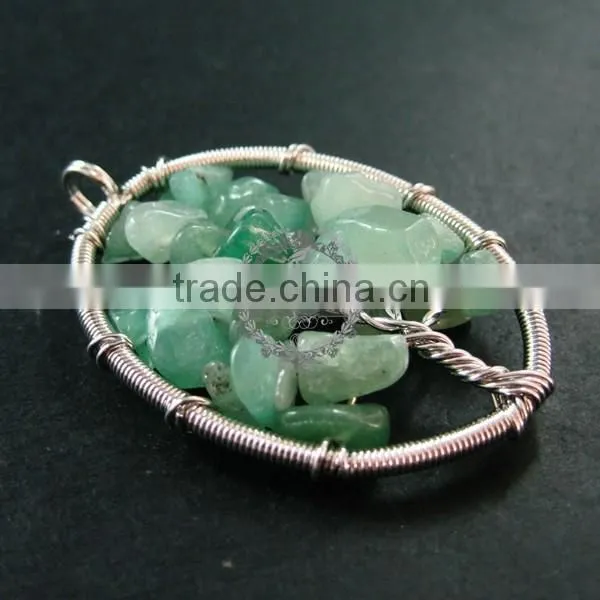40x55mm Oval Handmade Wiring Tree in Random Green Jade Jasper Stone Pendant Charm DIY Supplies 1820244 photo-2
