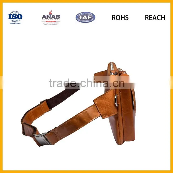 Factory Promotional Multilayer PU Brown Waist Bag With Mobile Phone Compartment for Outdoor and Sports photo-3