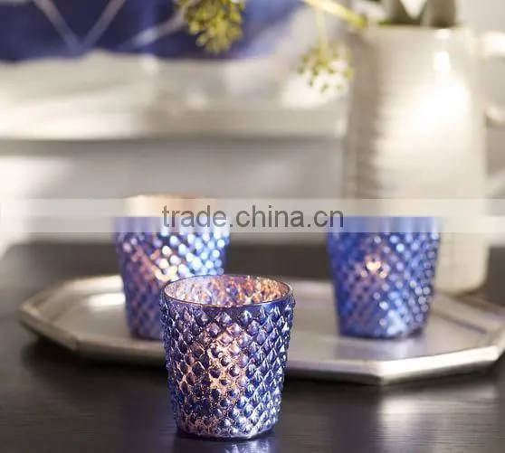 BLUE MERCURY GLASS VOTIVE CUPS, SET OF 3