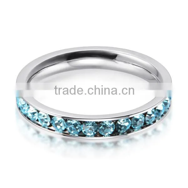 316L Stainless Steel Tanzanite Blue Cubic Zirconia CZ Eternity Wedding 4MM Band Ring photo-2