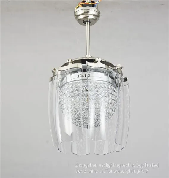 110-240v 70w AC DC Motor 42'' Crystal Retractable Ceiling Fan With Lights