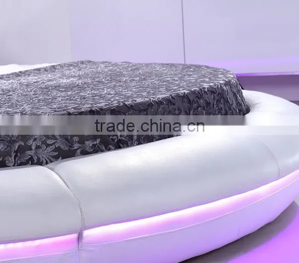 Bisini White Leather LED Round Bed, Luxury LED Round Bed photo-5