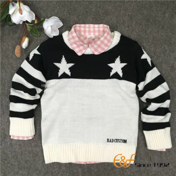 Black-white Stars Jacquard Pullover Sweater photo-2