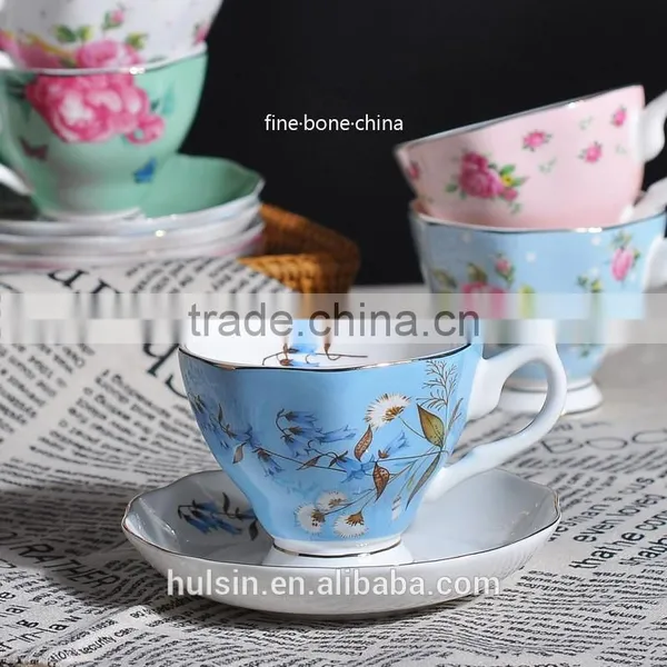 Elegant Flora Design Bone China Coffee Cup With Saucer photo-2