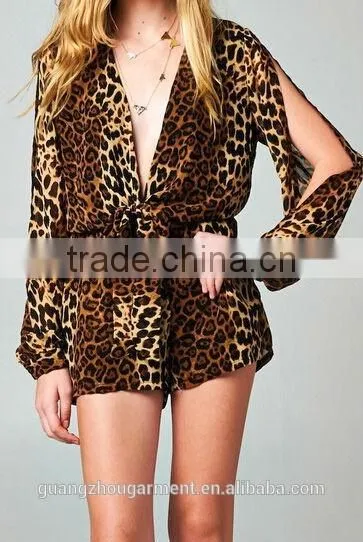 2014 Long Loose Sleeve Print Pattern Casual Wrap Ruffle Romper Jumpsuit for American Street Women photo-5