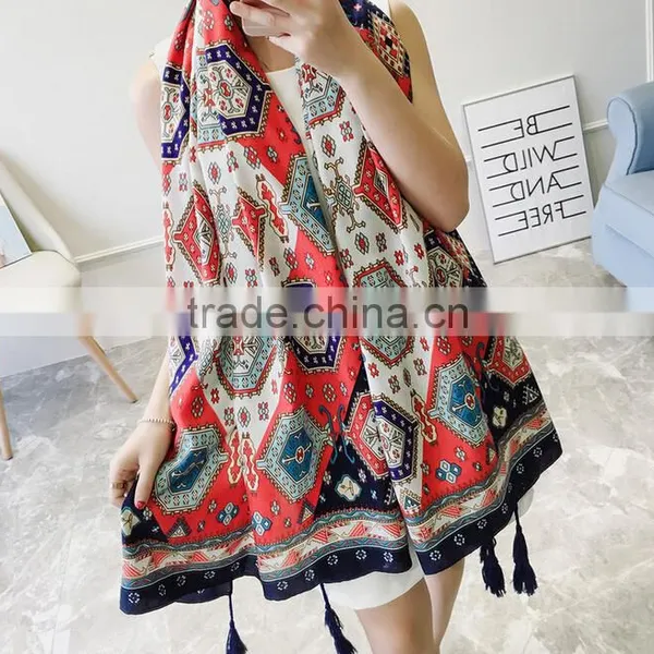2017 New Spring China Girl Scarf National Wind Geometric Figure Cotton Material for Trip Women Tippet photo-2